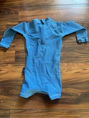 Kids Blue Ribbed Long-Sleeve Swim Suit